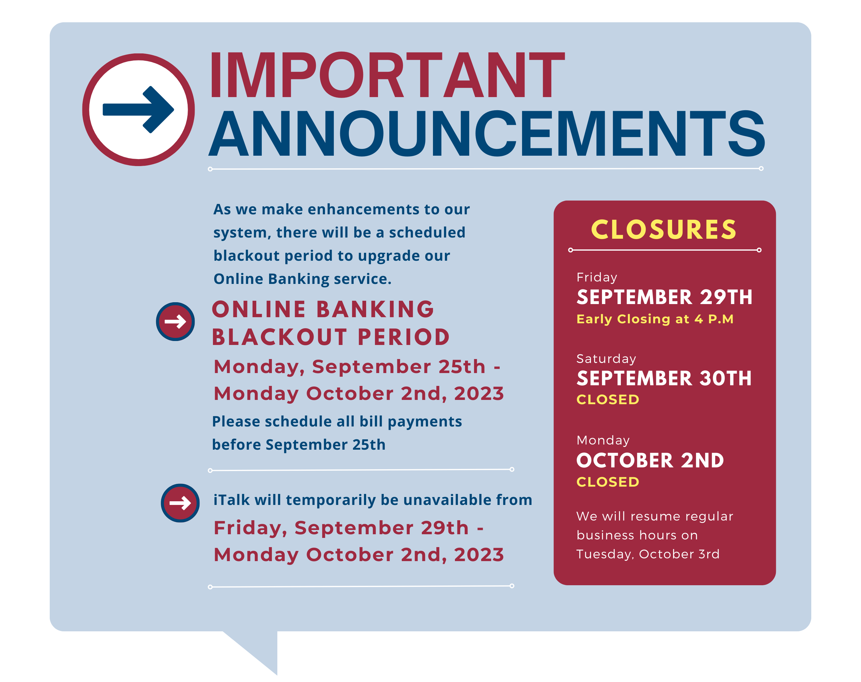 CFCU IMPORTANT Announcements