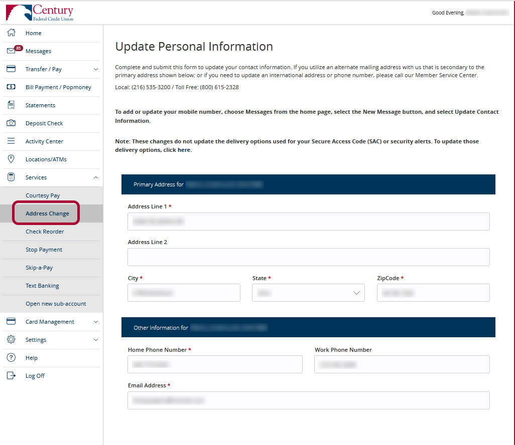 Q2_Address_Change Screenshot of address change on online banking